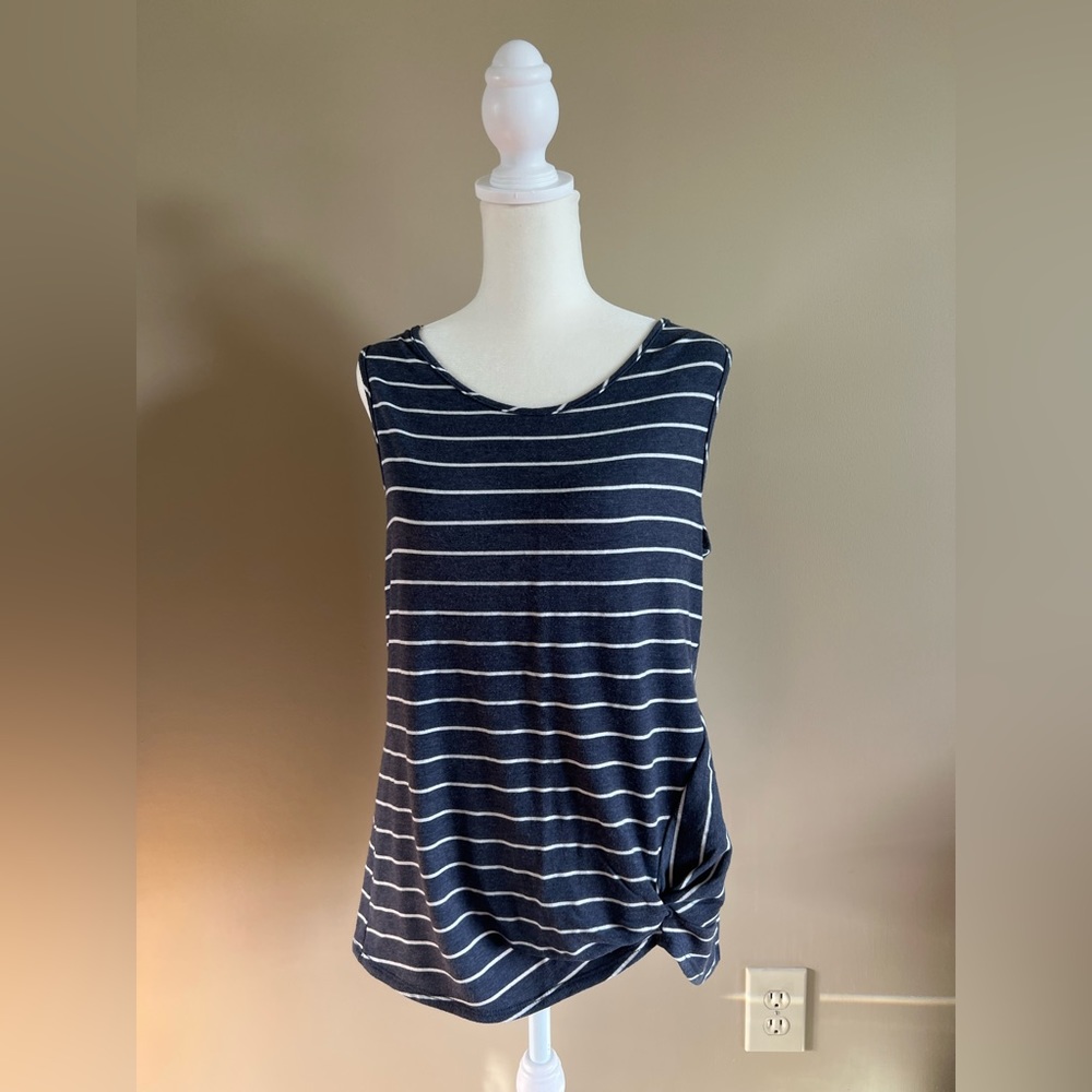Green Envelope Navy & White Striped Knot Tank Top